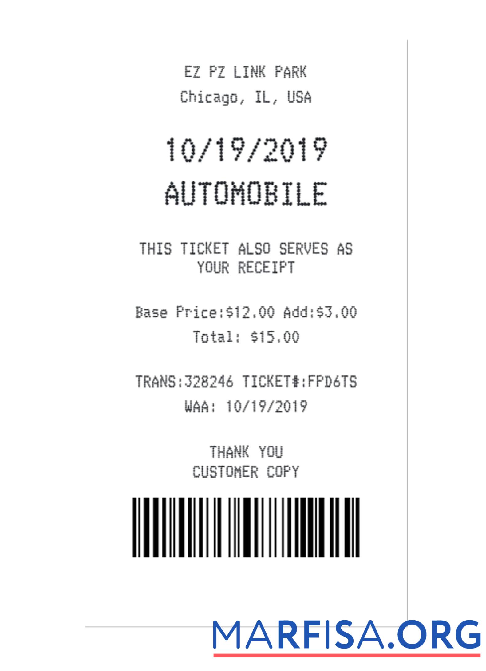 Realistic STANDART PARKING receipt example